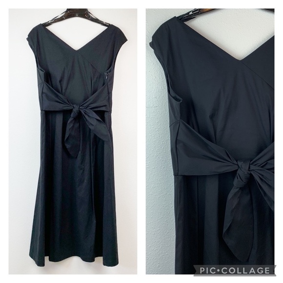 Lafayette 148: polished cotton fit & flare, side zip sash waist cap sleeve EUC - Picture 2 of 10